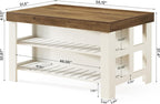 Tribesigns Kitchen Island with Seating and Storage Shelves, 55.1-Inch Breakfast Counter Farmhouse Island Table for Kitchen Dining Room (White and Light Brown)