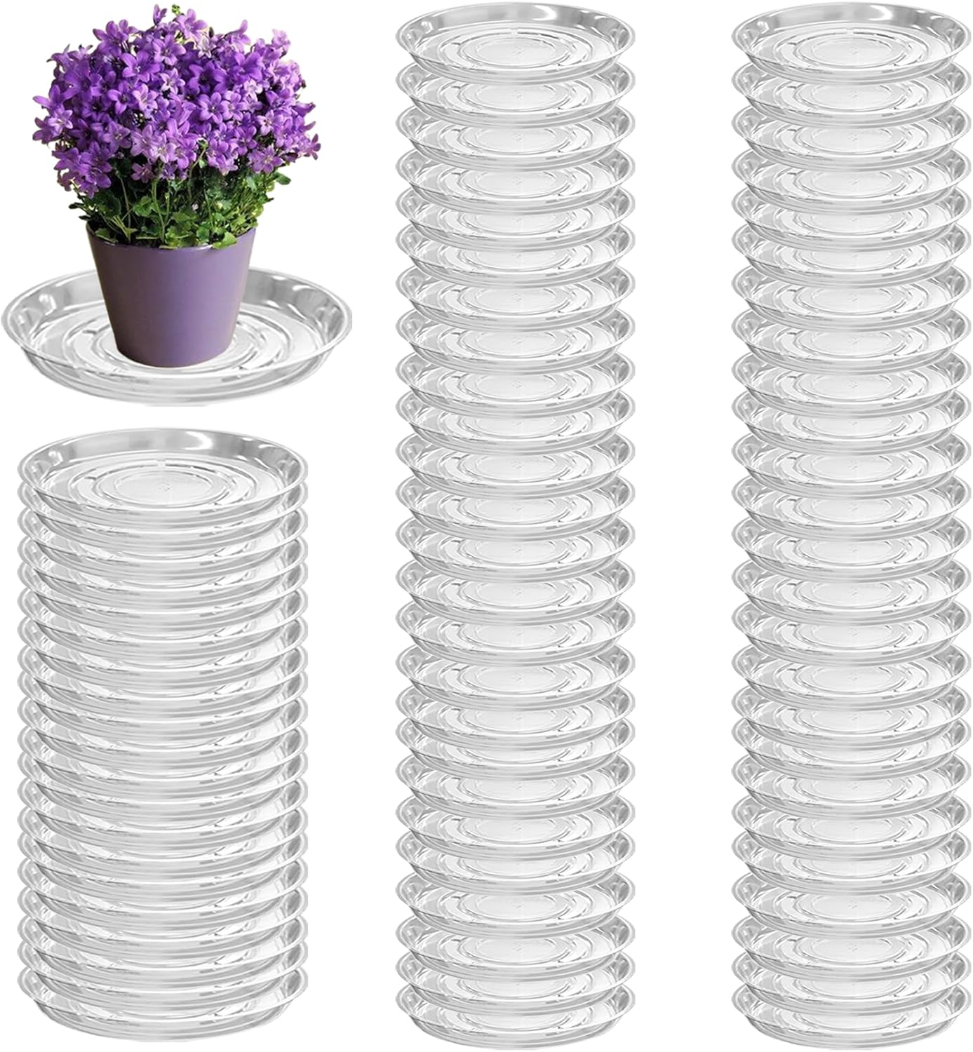 70 Packs 6" Clear Plant Saucers for Indoor Outdoor Use Heavy Duty Plastic Plant Trays for Planter Flower Pot Drip Trays to Catch Water, Bulk 4 to 20 Inch, Round Transparent