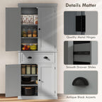 HOMCOM 72.5" Kitchen Pantry Cabinet, Traditional Freestanding Storage Cabinet with 4 Doors, Drawer and 3 Adjustable Shelves for Dining Room, Gray
