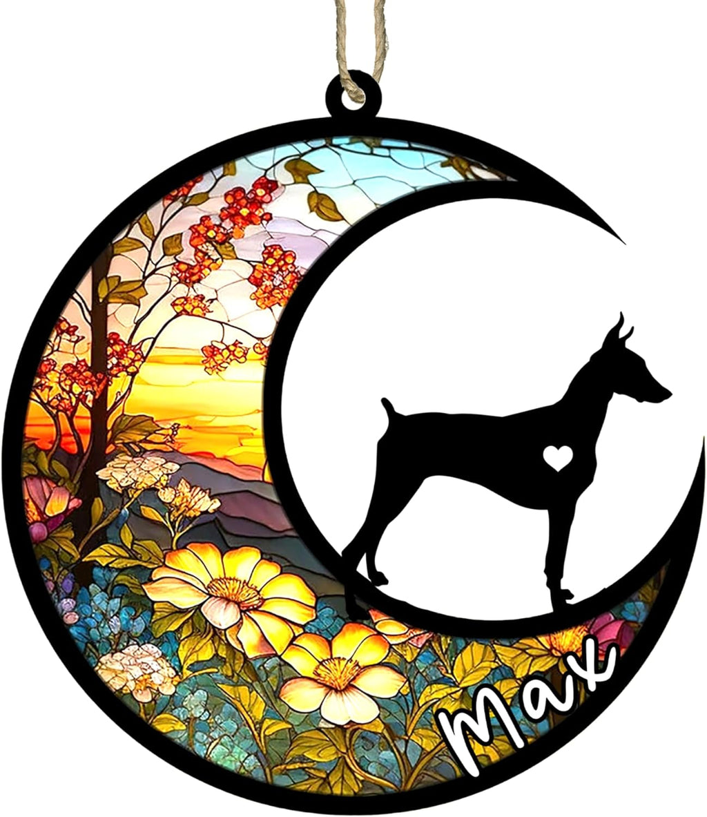 Personalized Dog Memorial, Custom Name Doberman Pinscher Cropped Ears Dog Christmas Ornament, Custom Breeds, Pet Loss Light Catcher, Gifts for Lovers Loss of Pet Sympathy on Mothers Day Christmas