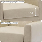 Accent Chair Set of 1, Mid-Century Modern PU Leather Chairs with Arms for Living Room, Comfy Upholstered Club Single Sofa Armchair for Bedroom Waiting Room with Solid Wood Frame, Leather Cream