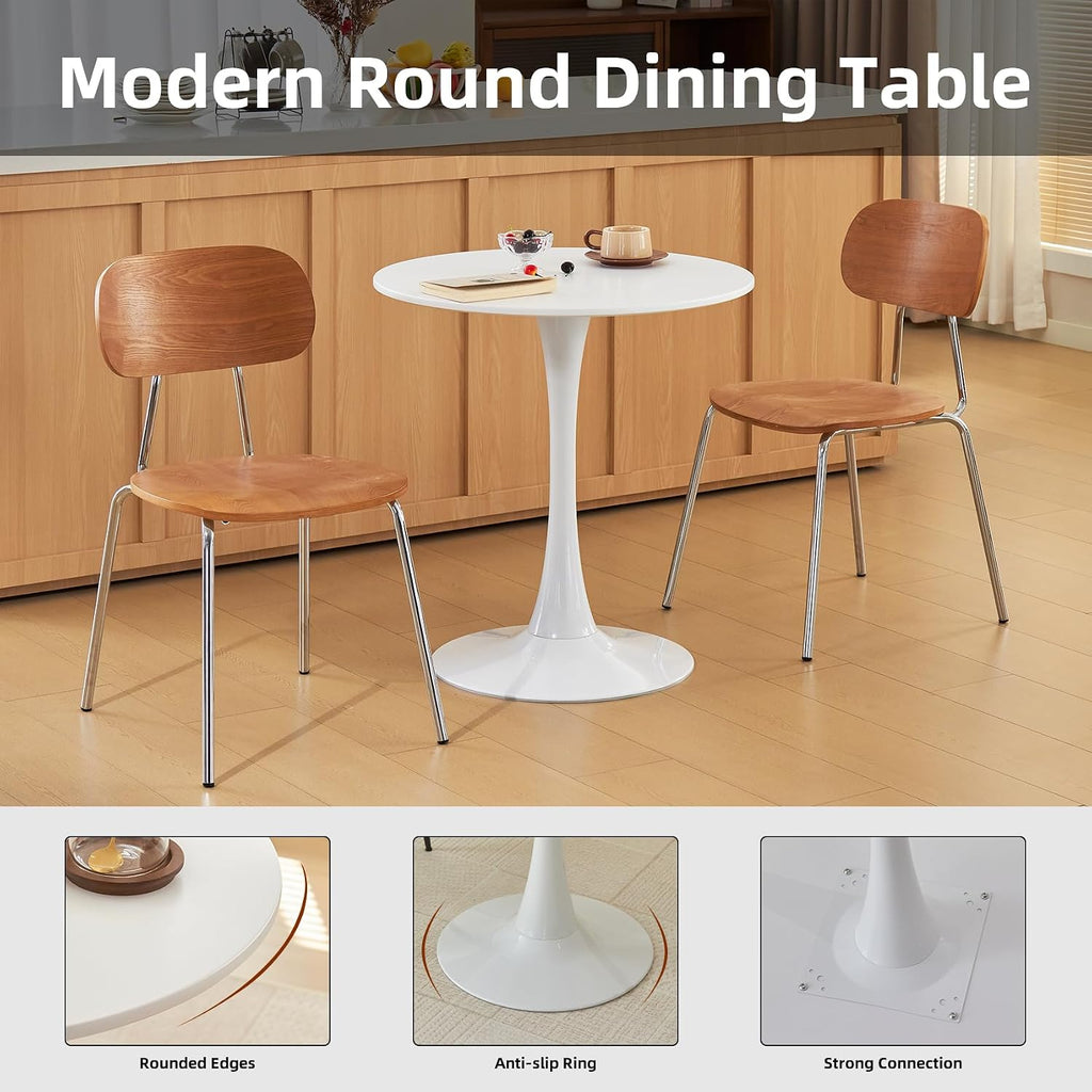 Round Dining Table, 27.6" Circle Tulip Table with Thickened Tabletop & Metal Pedestal, Mid Century Modern Bistro Table for Kitchen, Small Places, Living Room, Cafe (White)