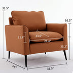 YISHENG Mid-Century Modern Living Room Accent Chairs Set of 2 - Oversized Faux Leather Armchairs with Removable Cushions & Metal Legs, Comfortable Sofas for Office/Lounge/Bedroom/Reception,（Brown）