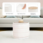 15.4" Round Velvet Storage Ottoman with Reversible Lid, Upholstered Circular Ottoman Footrest with Hidden Storage, Foldable Padded Footstool for Dorm Living Room & Bedroom, White