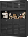 HIFIT 71“HX55“W Kitchen Hutch, Farmhouse Pantry Cabinet for Food Storage | Large Kitchen Pantry Cabinet with Countertop and Storage Drawers for Dining Living Room, Black