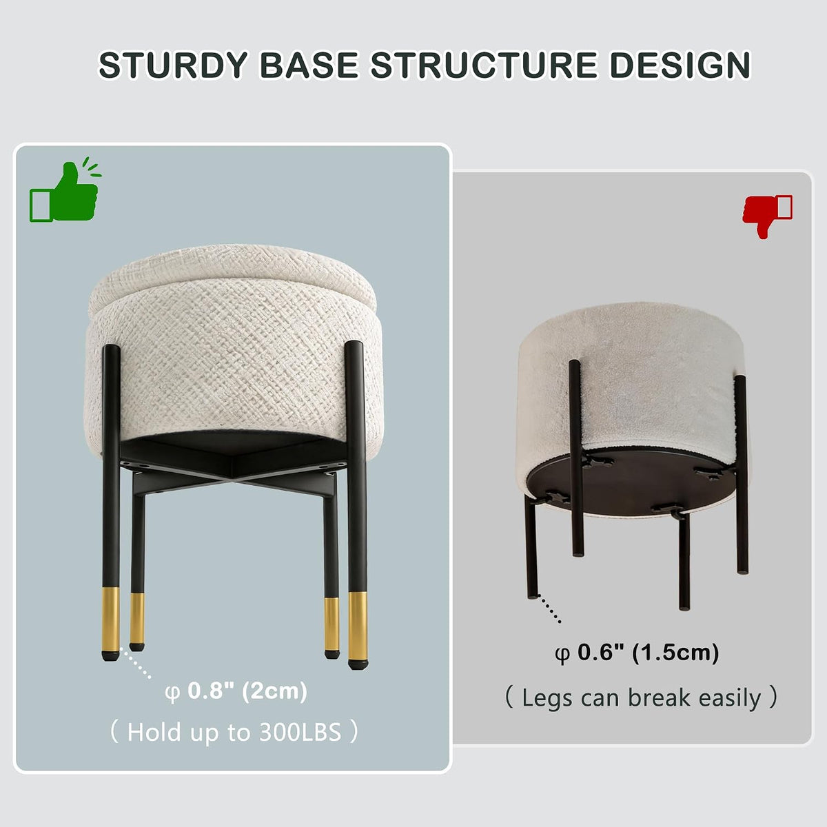 CAROLMADE Round Ottoman with Storage, Velvet Makeup Vanity Stool, Small Ottoman Foot Stool with Coffee Table and Metal Legs for Living Room, Bedroom and Dorm, Beige