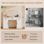 Vanity Table with Mirror and Lights, 55" Large LED Makeup Mirror with 3 Color Modes, Modern Dressing Table with Drawers and Cabinets, HD Glass Top Beauty Desk for Bedroom, Gift for Women