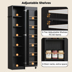 IRONCK Narrow Kitchen Pantry Storage Cabinet, 72" Slim Single Door with 6 Adjustable Shelves, Door Rack and Wheels, Space Saving Freestanding Storage Floor Cabinet for Small Place, Black