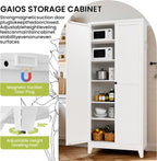 AQY 75" Pantry Cabinet, White Freestanding Storage Cabinet with 5 Adjustable Shelves, Metal Pantry Cupboard with Ventilation Design & Hanging Hooks, 2-Door Kitchen Organizer for Living Room Kitchen