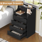 ADORNEVE Black Nightstand Set of 2,Bedside Table with 4 Drawers | Night Stand with Charging Station & Hutch,Large Nightstands Set of 2,Night Stands for Bedrooms,Side Tables Bedroom