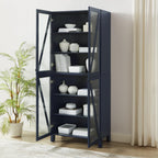 Maykoosh Tall Kitchen Pantry - Stackable Storage Cabinet with Glass Doors, Navy