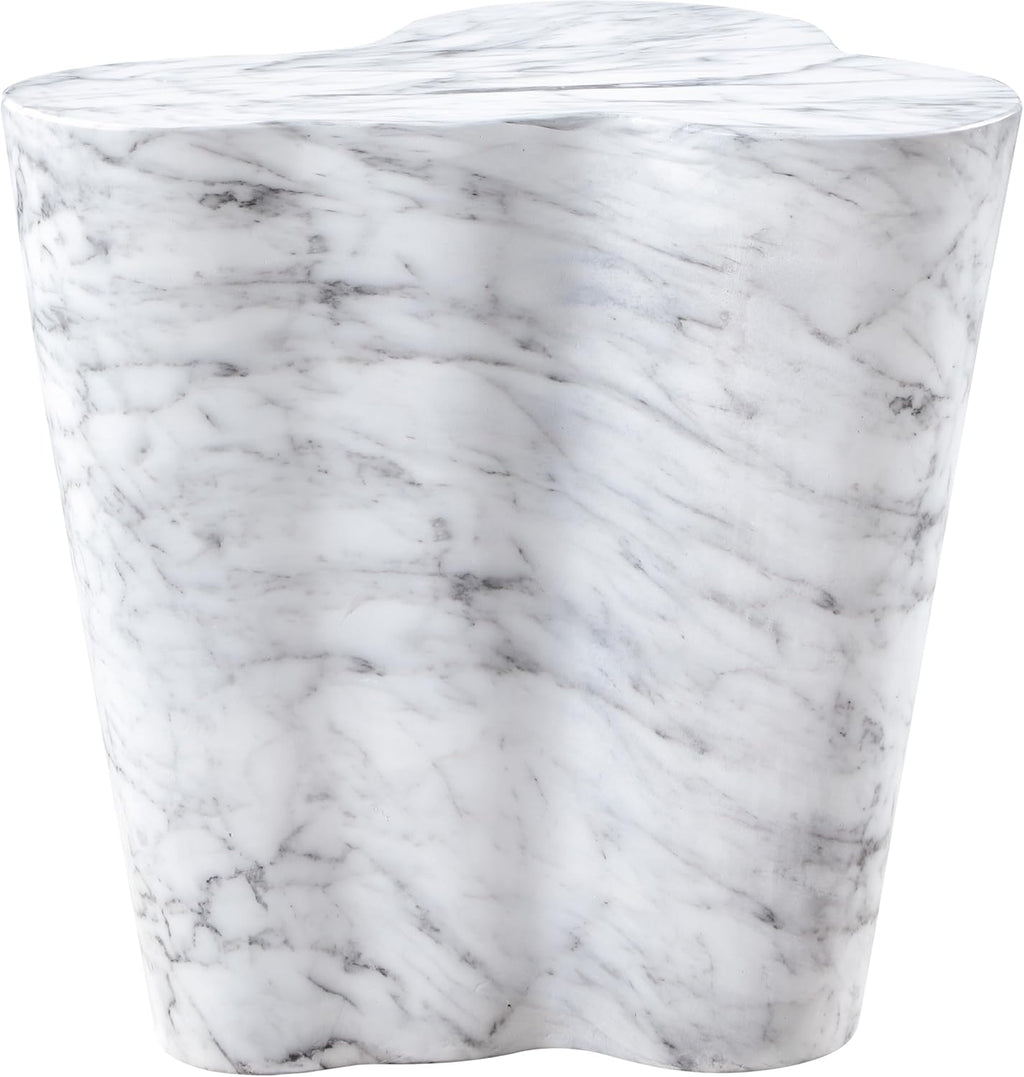 Meridian Furniture 99033White-ET Monza Collection Art Deco Marble Finish Indoor/Outdoor Concrete End Table, 21" W x 18.5" D x 22" H, White