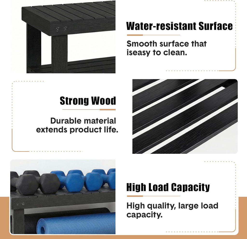Shoe Rack Bench, 3 Tier Shoe Storage Bench, 28 Inch Bamboo Shoe Organizer, Entryway Bench Home Decor, Holds Up to 286 lb, Side Table, for Mudroom Hallway Bedroom Living Room Closet, Black
