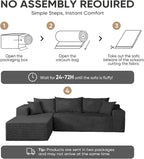 Couch, 102.4" Sectional Couches for Living Room with L Shape Sofa | Cloud Couch Sectional with Chaise, Modular Cloud Sofa with Deep Seat, No Assembly, Black, Corduroy, Left Chaise