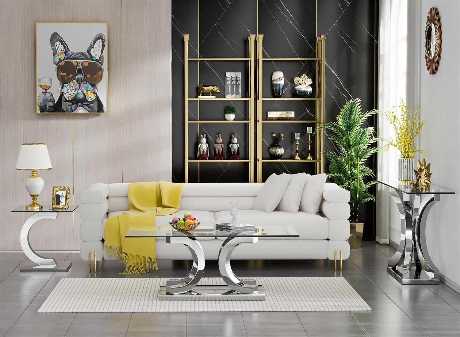 Modern Glass End Table Small Silver Side Table with Gorgeous Stainless Steel Base Square Glass Nightstand End Table Small Bedside Table Couch Sofa Table for Living Room Bedroom