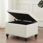 Zihanhome Small Storage Ottoman, Tufted Ottoman Foot Rest, Foot Stools, 24" Upholstered Rectangle Bench with Solid Wood Legs for Living Room, Bedroom, Dorms and Apartments (White)