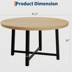IDEALHOUSE 47" Round Dining Table for 4, Kitchen Dining Room Table with Sturdy Metal Frame, Wood Circle Kitchen Table for Space Saving - Natural Oak (No Chairs)