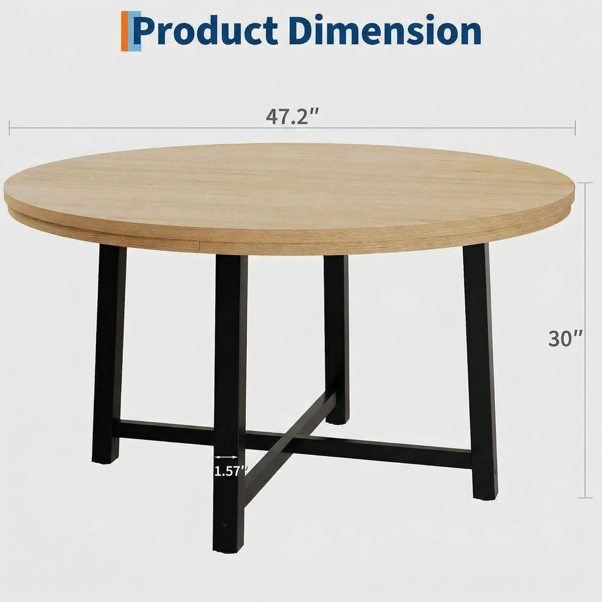 IDEALHOUSE 47" Round Dining Table for 4, Kitchen Dining Room Table with Sturdy Metal Frame, Wood Circle Kitchen Table for Space Saving - Natural Oak (No Chairs)