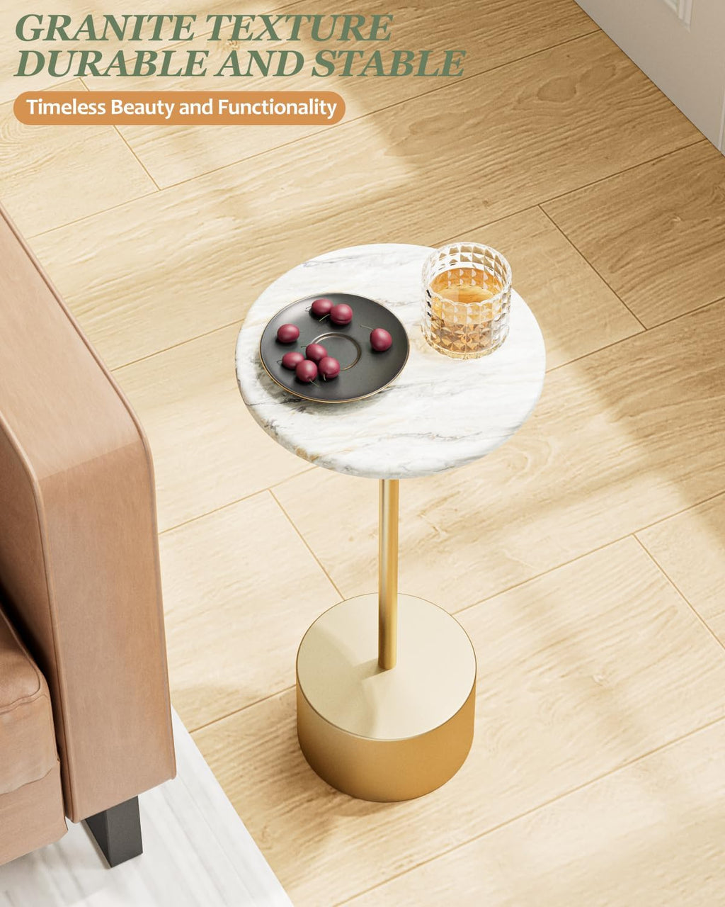 Drink Table Pedestal, Round Side Table, Drink Tables for Small Spaces, Pedestal End Table, Small Pedestal Table (Gold)