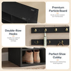 HOOBRO Shoe Storage Bench with Cushion, 39.4" L Entryway Bench with 12 Cubbies, Entryway Hall Tree with Storage, Cubby Shoe Rack Bench with Coat Rack for Hallway, Holds up to 330 lb, Black BB112HX01