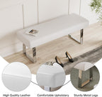 JIEXI 45.3" Upholstered PU Leather Bedroom Bench Footstool with Metal Legs | Sturdy Silver Plated Chrome Legs, Padded Seat, Space Saver, for Bedroom Entryway Living Room Window
