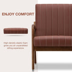 HOMMPA Mid-Century Modern Accent Chair, Comfy Reading Armchair with Solid Wood Frame & Lumbar Pillow, Upholstered Linen Lounge Chair with Side Pocket for Living Room, Bedroom,Balcony (Brown)
