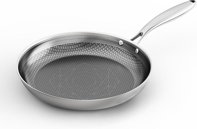 COOKING KING 8-Inch Stainless Steel Pan, Hybrid Nonstick Frying Pan, Skillet, 3-Ply Clad Cookware, Even Heat Distribution, Dishwasher & Oven Safe, with Stay-Cool Handle, Induction Compatible