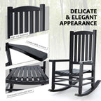 Hupmad Wooden Rocking Chair Outdoor Oversized Porch Rocker Chair,Patio Wooden Rocker with High Back and Armrest,All Weather Rocker Slatted for Backyard,Garden,400 lbs Support,Black