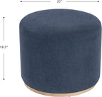Spatial Order 22" Round Ottoman with Wooden Base - Blue Woven Fabric