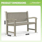 PatioZen Outdoor Bench, Waterproof & Weatherproof Garden Bench with Ergonomic Design, 2-Person Resin Bench for Porch, Deck, Patio, Outdoor, Garden & Park(Grey)
