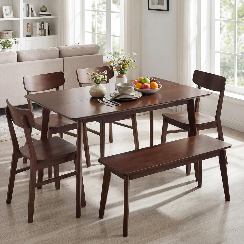 Giantex Dining Table for 4, 47" Rectangular Wooden Kitchen Table with Solid Rubber Wood Legs, Mid Century Modern Dinner Table for Dinette, Living Room, Home Office (Walnut)