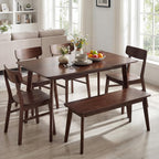 Giantex Dining Table for 4, 47" Rectangular Wooden Kitchen Table with Solid Rubber Wood Legs, Mid Century Modern Dinner Table for Dinette, Living Room, Home Office (Walnut)