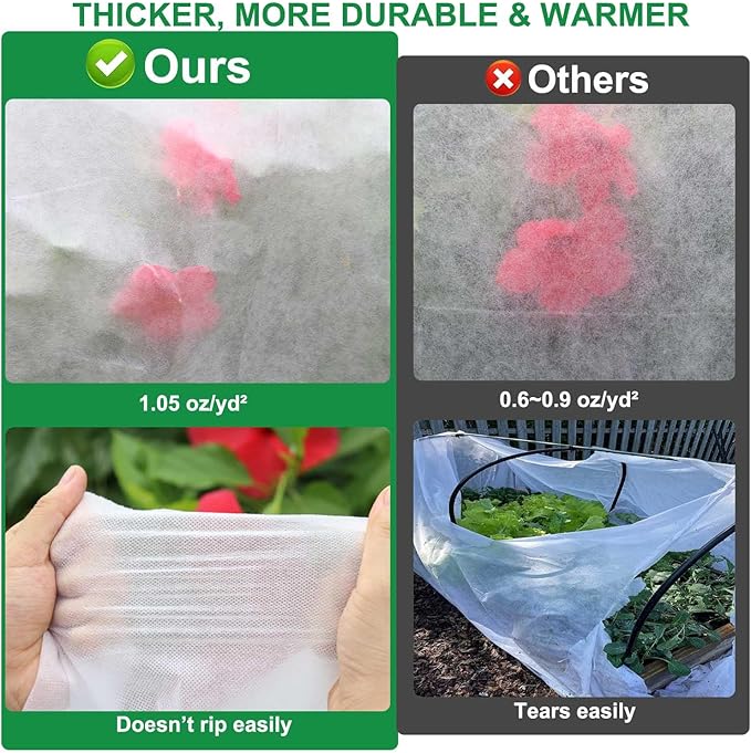 KLEWEE Plant Covers Freeze Protection 10 x 50 Ft, 1.05 oz/yd² Thicker Frost Cloth Plant Freeze Protection, Frost Blankets Covers for Outdoor Plants Winter Frost Protection, Garden Floating Row Covers