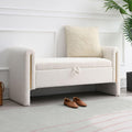 Modern 52" Storage Ottoman Bench, Upholstered End of Bed Storage Bench with Armrests, Entryway Bench, Teddy Foot Rest Stool for Living Room Hallway Bedroom (White)