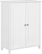 Yaheetech Bathroom Floor Cabinet, Modern Storage Freestanding Organizer Cabinet with Adjustable Shelves & Double Doors, 3-Tier Home Living Room Furniture, White
