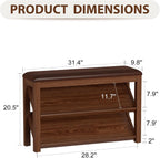 AQIMUELE Rubberwood Shoe Bench with Leather Cushion and Slanted Shelves | Solid Wood Shoe Storage Bench with 2 Tier Shelves and Anti-slip Foot Pads,Shoe Rack for Entryway,Hallway,Living Room,Walnut