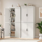 IDEALHOUSE Pantry Cabinet, White 4-Door with Adjustable Shelves, 70" H | Freestanding Cupboard with 5 Interior Compartments, Dining Room, Kitchen, Bathroom, Living Room