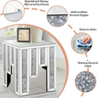 Crushed Diamond Side Table, Mirrored Accent End Table & Sofa Table for Living Room, Luxury Bling Crystal Nightstand, Fully Assembled Drop-Tested Packaging for Bedroom, Entryway