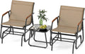Tangkula 3 Piece Patio Bistro Glider Set, 2 Rocking Chairs w/Tempered Glass Side Table, Patio Furniture Set w/Smooth Rocking Motion, Outdoor Glider Chair Set for Porch, Yard, Balcony