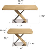 Expandable Natural Wood Dining Table for 4-6, Extendable 47-63 Inch Scratch-Resistant Rectangle Dining Table with MDF Table Top and Stainless Steels X-Shape Base for Living Room Kitchen