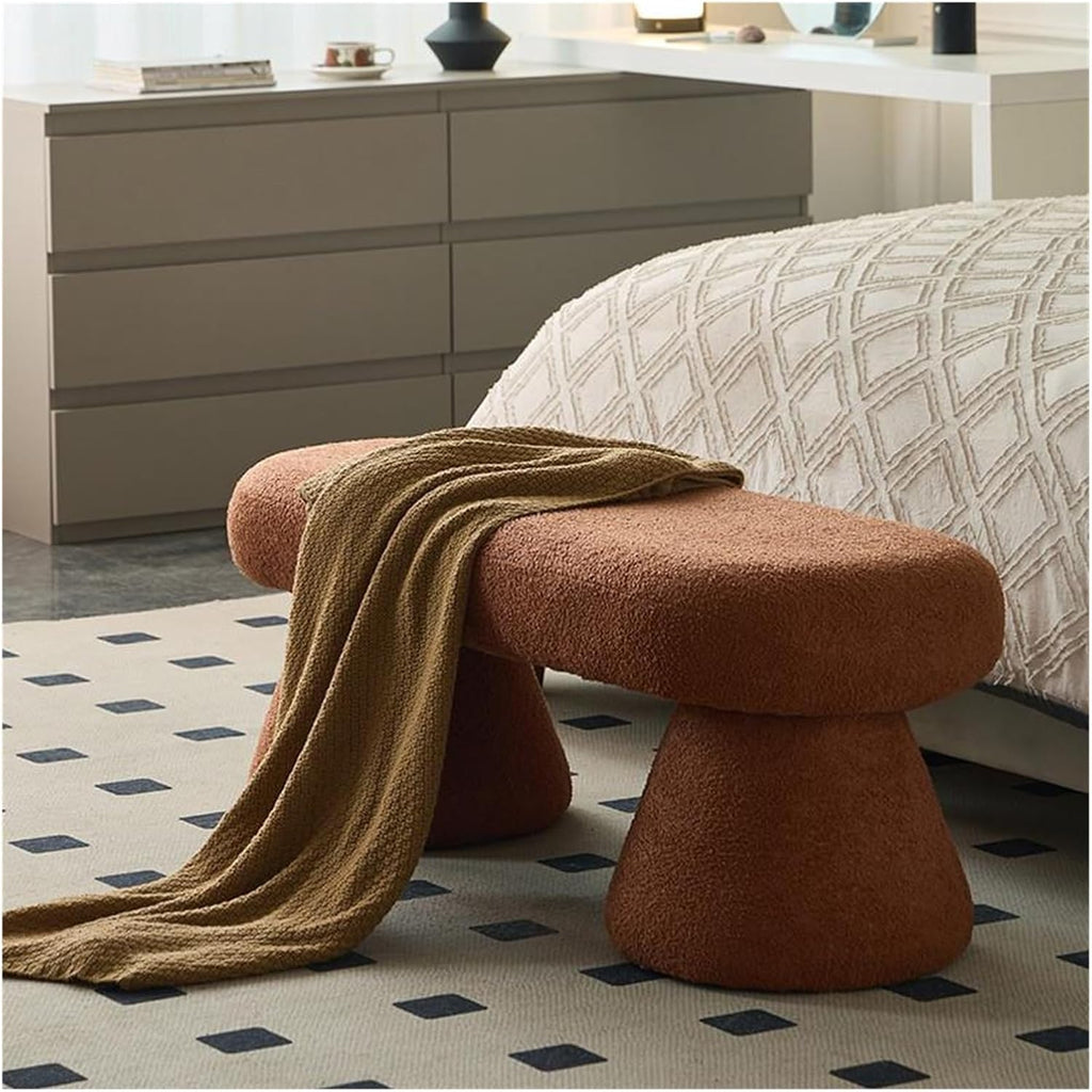 Modern Bench for Bedroom End of Bed, Ottoman with Boucle Fabric, Faux Fur of, Upholstered Entryway for Living Room Entryway(Dark Green)