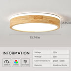 Modern Dimmable Wood Flush Mount Ceiling Light, 2700K-6000K 5CCT Round Close to Ceiling Lighting Fixtures, Minimalist LED Ceiling Lamp for Bedroom, Kitchen, Hallway, Living Room-15.74in