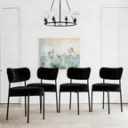 Black Boucle Dining Chairs Set of 6, Upholstered Dinner Chair with Metal Frame, Dining Room Chairs with Padded Seat, Round Modern Seating for Living Room