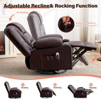 MAHOMICO Swivel Rocker Recliner Chair with Vibration Massage and Heat for Living Room,with Rocking Function and Side Pocket, PU Leather USB Charge Port,2 Cup Holders