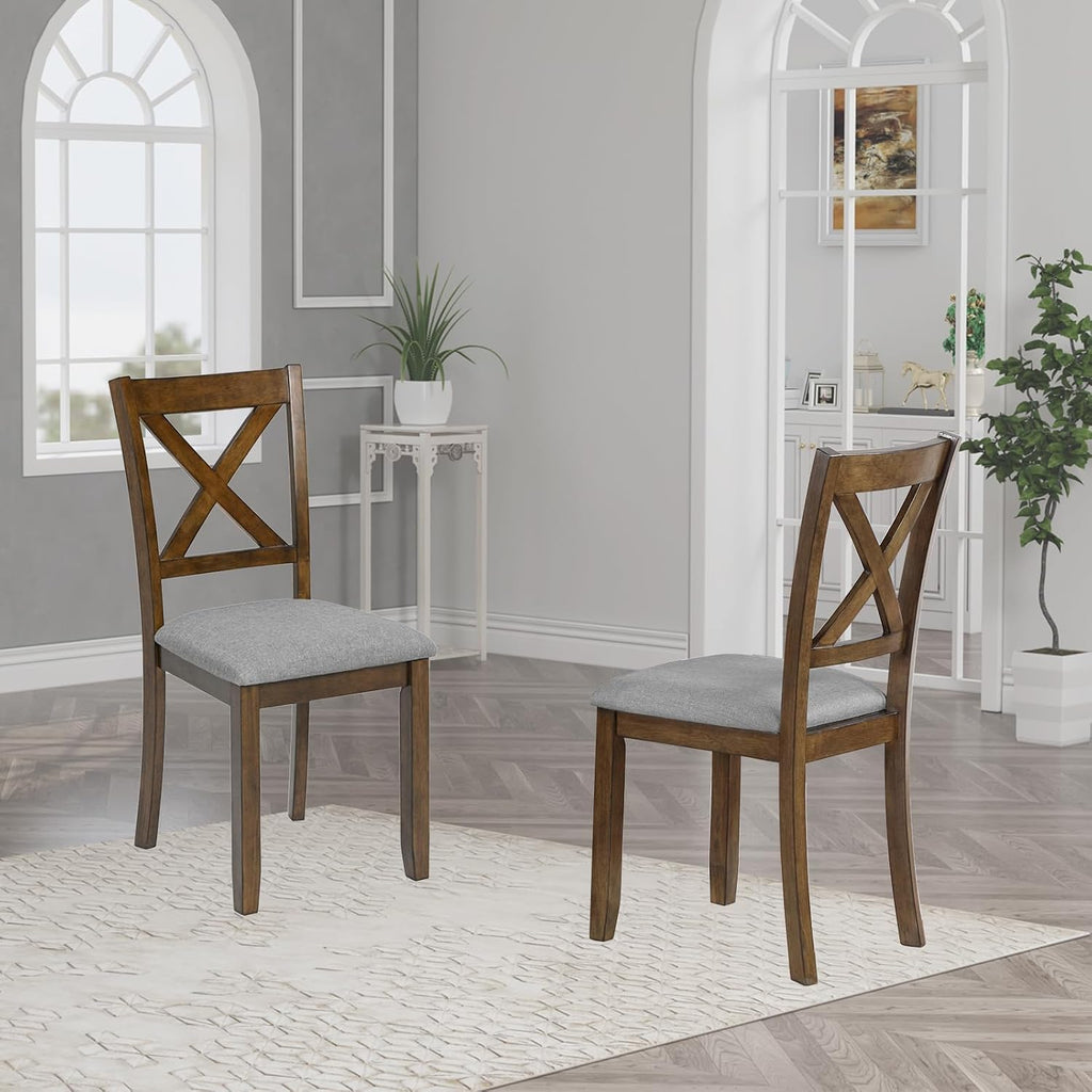 Ball & Cast Wood Frame Dining Chairs Set of 4, Modern Linen Upholstered Kitchen-Chairs with Padded Seat, 330lb Heavy Duty X-Backrest Side Chair for Dining Living Room, Easy Assembly, Walnut