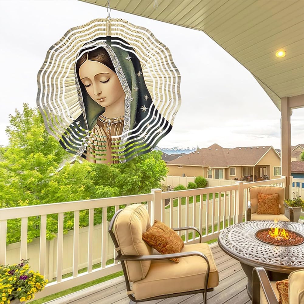 Virgin Mary Prayer Wind Spinner, Metal Wind Spinners Outdoor Indoor,Virgin Mary Hanging Garden Decor for Outside, Stainless Wind Spinners for Yard and Garden 10 inch 3D (25.76X25 CM)
