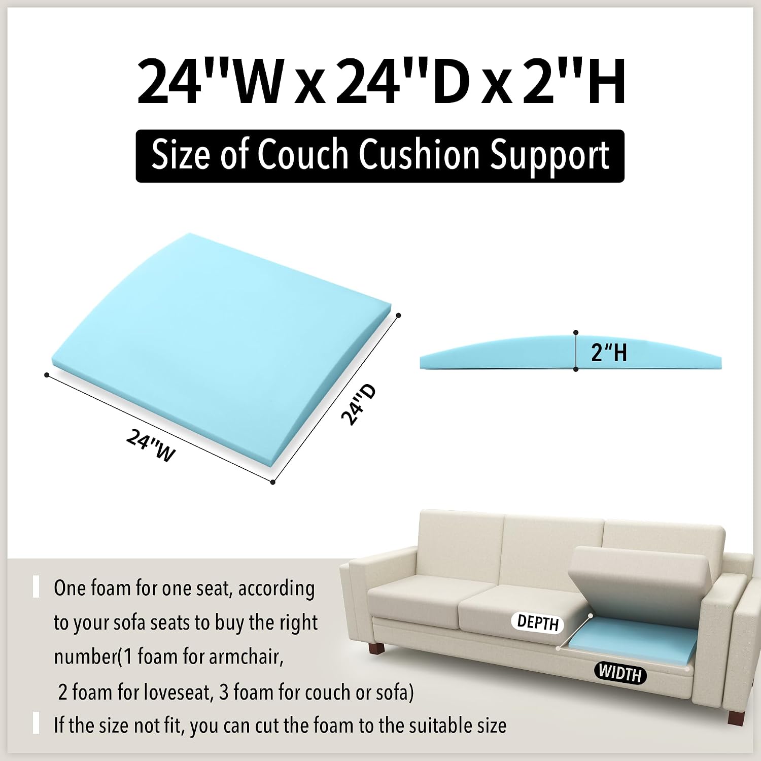 Tromlycs Sofa Couch Cushion Support for Sagging Cushions Seat Insert Under Boards Large Furniture Saver 3 Pack 24 x 24 in