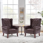 Modern Accent Chair Set of 2, Mid-Century Faux Leather Armchair Upholstered Club Sofa Chair with Wooden Legs, High Back Living Room Chair for Bedroom, Office, Lounge (Caramel)