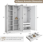 iPormis 4 Doors Armoire Wardrobe Closet with 2 Drawers, 63" Large Wardrobe Cabinet with Removable Hanging Rods and Adjustable Shelves, Closet Storage Cabinet for Bedroom, Cloak Room, White