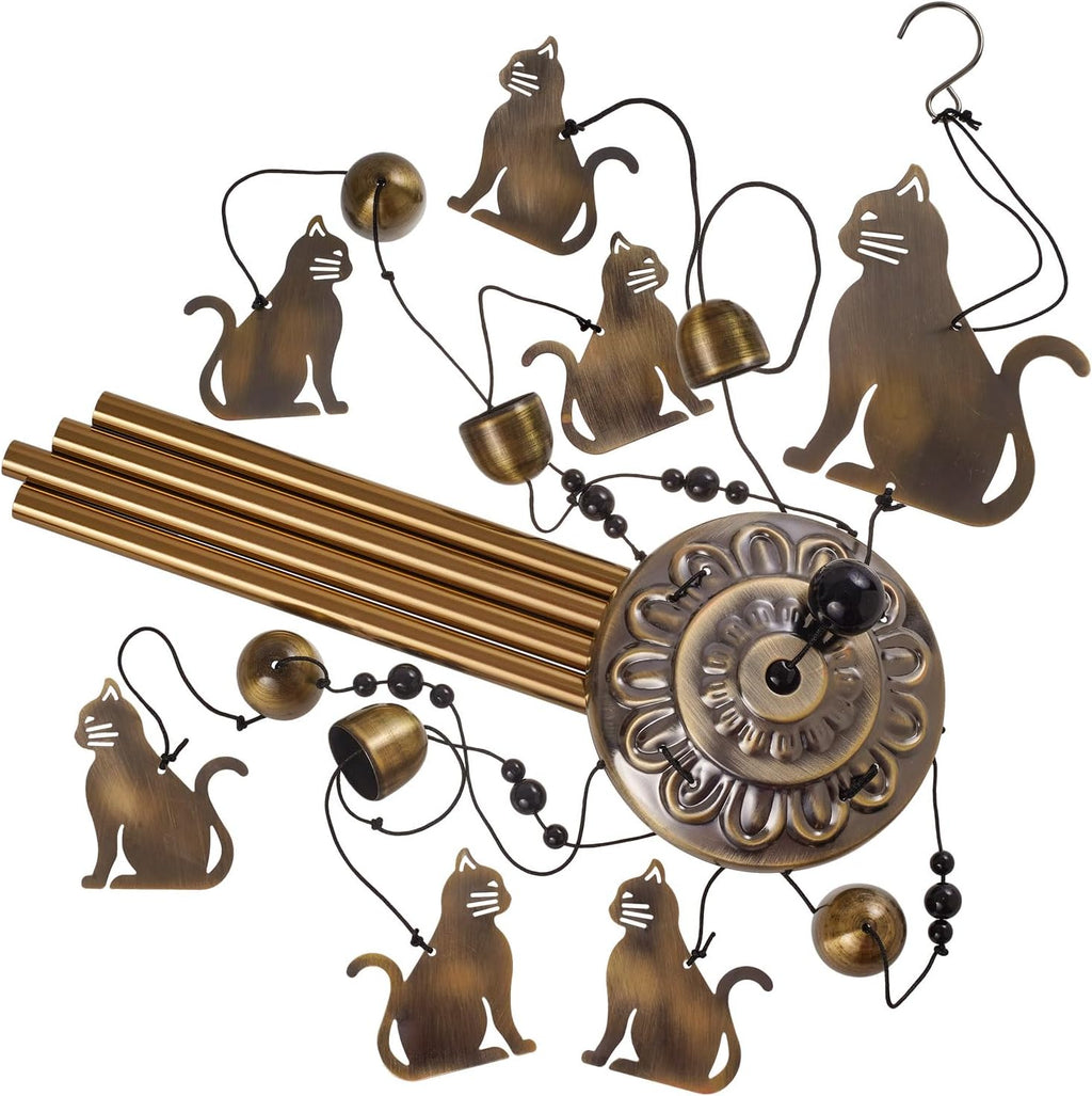 Garden Cat Wind Chimes Outdoor Indoor Decor - with 4 Tubes 7 Cats Wind Chime, Mobile Romantic Cats Wind Catcher, Bronze Cats Wind Bells for Home, Mom Gifts, Balcony, Tree, Festival, Garden Decoration